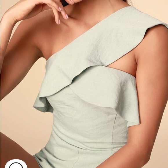 Sage green one shoulder romper - Picture 3 of 4